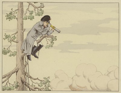 Napoleon oglądający bitwę pod Aspern-Essling ze szczytu drzewa na wyspie Lobau, 22 maja 1809 autorstwa Onfray de Breville Job