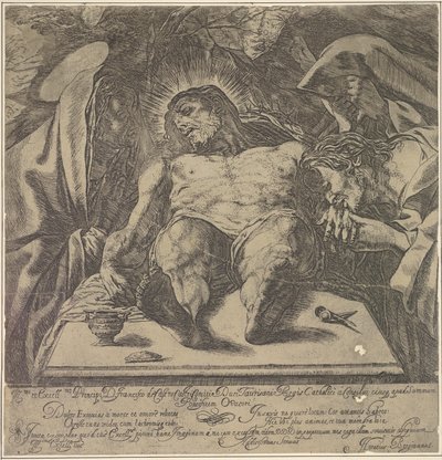 Opłakiwanie ciała Chrystusa przez trzy Marie, słój maści na stole do..., 1615. autorstwa Orazio Borgianni