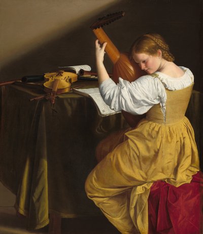 Grający na lutni, c. 16121620. autorstwa Orazio Gentileschi