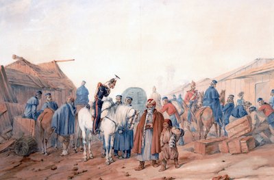 Baza zaopatrzenia armii brytyjskiej w porcie Balaclava (Balaklava) - Norie, Orlando (1832-1901) - 1854 - Akwarela na papierze - 36,3x52,6 - Kolekcja prywatna autorstwa Orlando Norie