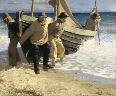 Wodowanie łodzi. Skagen autorstwa Oscar Gustaf Bjorck
