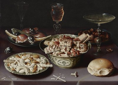Martwa natura ze słodyczami, kasztanami i bułką autorstwa Osias the Elder Beert