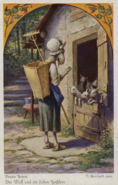 Scena z Wilka i siedmiu małych dzieci braci Grimm autorstwa Oskar Herrfurth