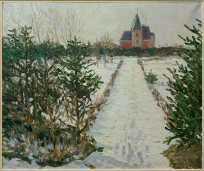 Śnieżny krajobraz z zamkiem / kościołem autorstwa Oskar Moll