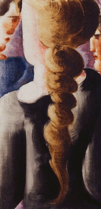 Ciemny warkocz od tyłu, mały obrazek I; Czarna plecionka dziewczyna od tyłu, mały obrazek I autorstwa Oskar Schlemmer