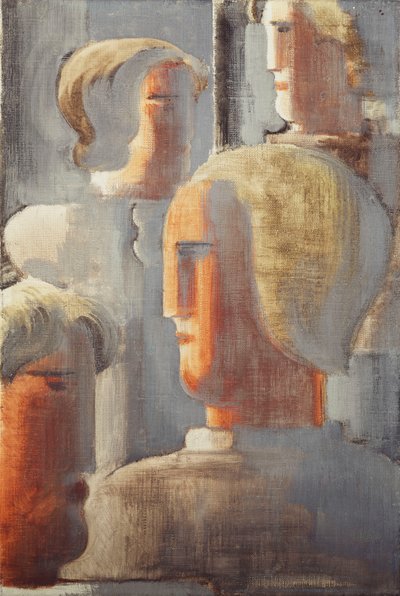 Grupa Czterech Głów Szaro-Niebieska, Folkwang-Studium III; Cztery grupy głów szaroniebieskie, Folkwang Studium III autorstwa Oskar Schlemmer