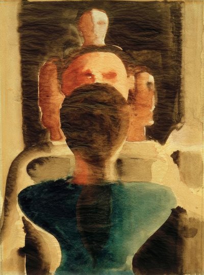 Koncentryczna grupa z kobiecą postacią od tyłu autorstwa Oskar Schlemmer