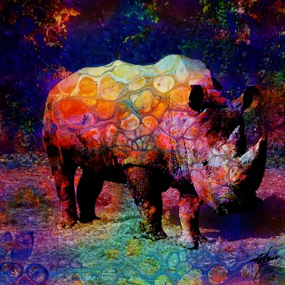 Żywe, psychodeliczne nosorożce autorstwa Osvaldo Russo