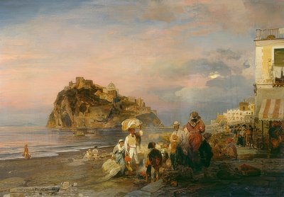 Wieczorna plaża w pobliżu Ischii. 1879 autorstwa Oswald Achenbach