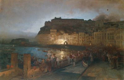 Fajerwerki w Neapolu, 1875 autorstwa Oswald Achenbach