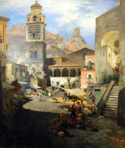 Niemiecki: Rynek Amalfi autorstwa Oswald Achenbach