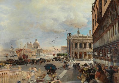 Wenecja, widok na Piazzetta z Biblioteca Marciana, Santa Maria della Salute i Dogana autorstwa Oswald Achenbach