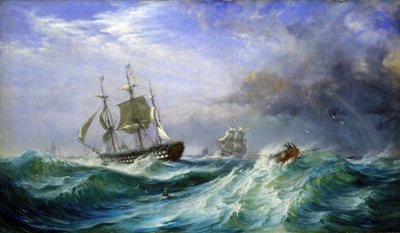 Mężczyzna na morzu udzielający pomocy z HMS "Saint Jean D