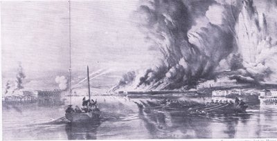 Upadek Sewastopola i wycofanie się Rosjan, 8 września 1855, ilustracja z brytyjskich bitew lądowych i morskich, 1915 autorstwa Oswald Walters Brierly