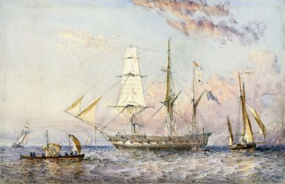 Statek HMS "Rattlesnake" (1822). Akwarela z 1853 r. autorstwa Sir Oswalda Waltera Brierly