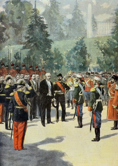 Felix Faure witany przez Mikołaja 2 w Peterhofie w 1897 r. (rycina) autorstwa Oswaldo Tofani