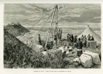 Załadunek skrzyń wykopalisk archeologicznych, Persja. Grawer autorstwa Tofaniego, aby zilustrować historię A Suse autorstwa Oswaldo Tofani