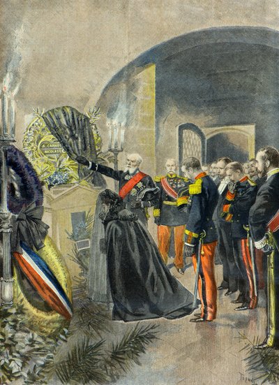 Nicolas 2 składa wieniec na grobie Sadiego Carnota w Panteonie, Paryż 1896 (rycina) autorstwa Oswaldo Tofani