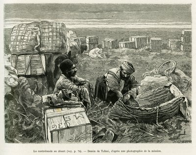 Przemyt wykopalisk archeologicznych na pustyni perskiej. Grawer autorstwa Tofaniego, aby zilustrować historię A Suse autorstwa Oswaldo Tofani