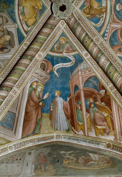 Św. Augustyn zostaje wysłany przez matkę Monique na studia do Thagaste (Fresco autorstwa Ottaviano Nelli