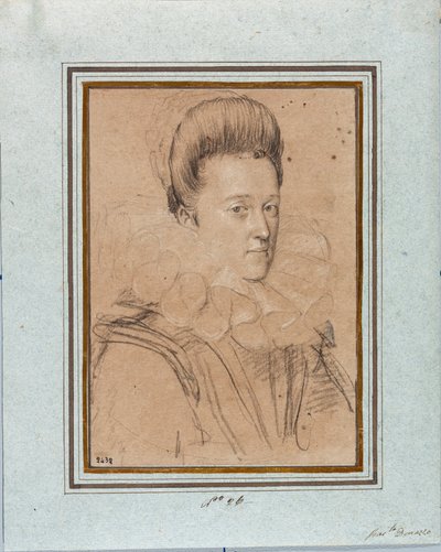 Portret Eleonory Medycejskiej (Eleonora de Medici) (1567-1611) Żona Wincentego I z Gonzagi, księcia Mantui (Vincenzo I Gonzaga, księcia Mantui) (1562-1612) Rysunek Ottavio Leoniego (1578-1630) Geny, Muzea Strada Nuova, inw 2432 autorstwa Ottavio Mario Leoni