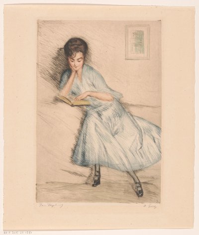 czytająca kobieta autorstwa Otto Goetze (signed by artist)