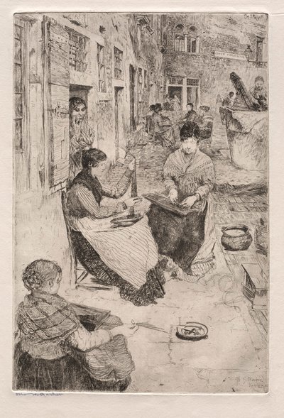 Akwaforty Wenecji: Bead Stringers, 1882. autorstwa Otto H. Bacher