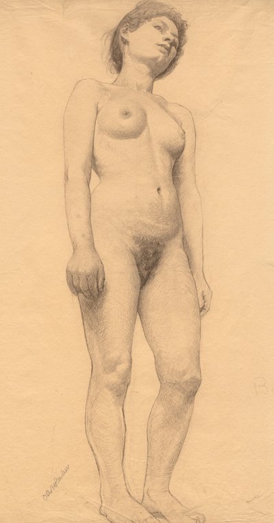 Stojący akt kobiecy, prawdopodobnie 1878-79. autorstwa Otto H. Bacher