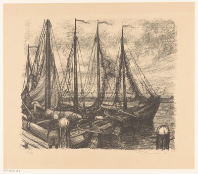 Zacumowane statki rybackie w porcie autorstwa Otto Hanrath (signed by artist)