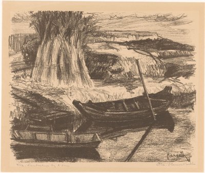 Krajobraz w pobliżu Amsterdamu (oryginalny tytuł na obiekcie) autorstwa Otto Hanrath (signed by artist)