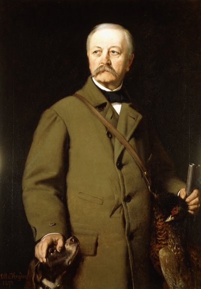 Portret Otto von Bismarcka w stroju myśliwskim z psem i martwym bażantem, 1897 autorstwa Otto Johann Heinrich Heyden