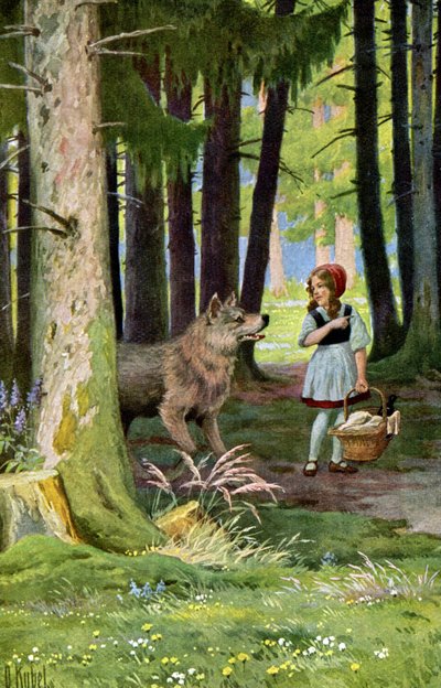 Czerwony Kapturek, ok. 1900 r. (pocztówka) autorstwa Otto Kubel