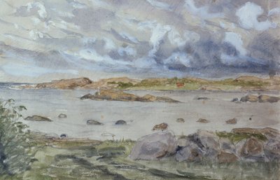Szkic morza i krajobrazu (akwarela i ołówek na papierze) autorstwa Otto Ludvig Sinding