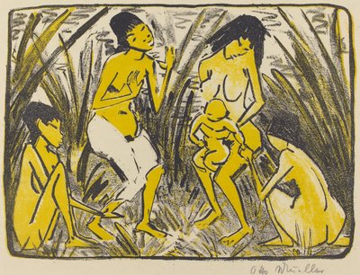 Znalezienie Mojżesza (Auffindung des Moses), ok.1920 (litografia w czerni i złocie) autorstwa Otto Mueller