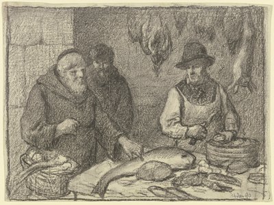 Mnich z handlarzem ryb autorstwa Otto Scholderer