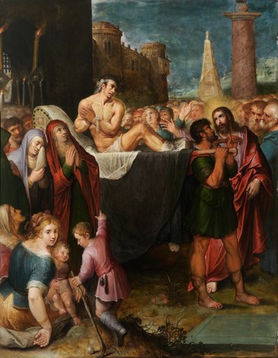Odrodzenie młodzieńca z Nain (olej na desce) autorstwa Otto van Veen