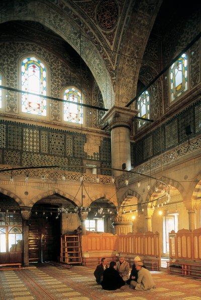 Architektura, sztuka osmańska: Wnętrze Błękitnego Meczetu lub Sultanahmet Camii zbudowanego przez Mehmeta Agę (1609-1616). Turcja Istanbul. autorstwa Ottoman School