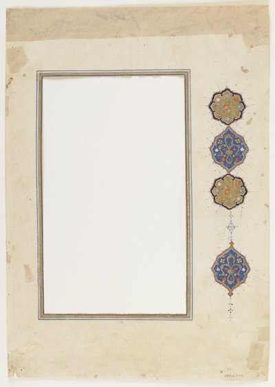 Folio z Koranu (ramka), oderwana ramka rękopisu, 2. poł. XVI w. (tusz, nieprzezroczysta akwarela i złoto na papierze) autorstwa Ottoman School