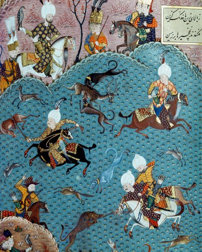 Scena myśliwska w obecności sułtana Murada II (Murata) (1404-1451) Miniatura z XVII wieku. Stambuł, Biblioteka Muzeum Topkapi Sarayi autorstwa Ottoman School