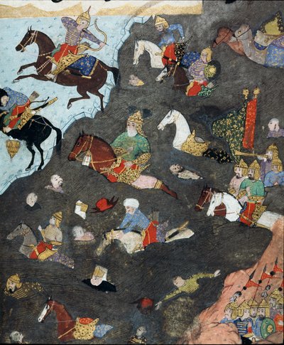 Imperium Osmańskie: „”Armia sułtana Murada III (1546-1595) przeprawia się w pędzie przez rzekę””” Miniatura z XVI wieku. Stambuł, Biblioteka Muzeum Topkapi Sarayi autorstwa Ottoman School
