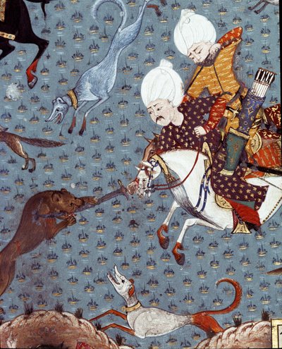 Reprezentacja dworzan sułtana Murada II (Murata) (1404-1451) polujących na Jelonek. Miniatura z XVII wieku. Stambuł, Biblioteka Muzeum Topkapi Sarayi autorstwa Ottoman School