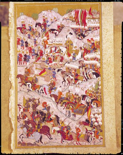 Rękopis TSM H.1524 „Hunername”: Sulejman Wspaniały (1494-1566) w bitwie pod Mohaczem w 1526 r., Z „Księgi doskonałości” Lokmana autorstwa Ottoman School