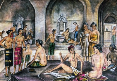 Łaźnia turecka, akwarela, cywilizacja osmańska autorstwa Ottoman School
