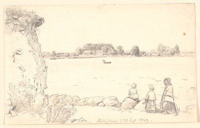 Pani i dwoje dzieci w Guldborgsund. Nykøbing Falster. autorstwa P.C. Skovgaard