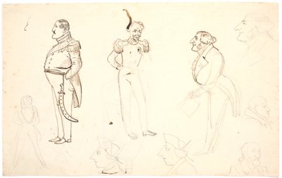 Karykatura Fryderyka VII i innych, m.in. Grundtvig, prawdopodobnie Orla Lehmann i inni. autorstwa P.C. Skovgaard