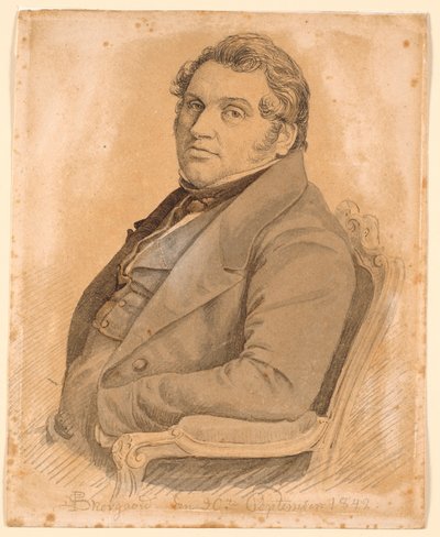 Portret siedzącego, korpulentnego mężczyzny w połowie długości, profil w trzech czwartych po lewej stronie autorstwa P.C. Skovgaard