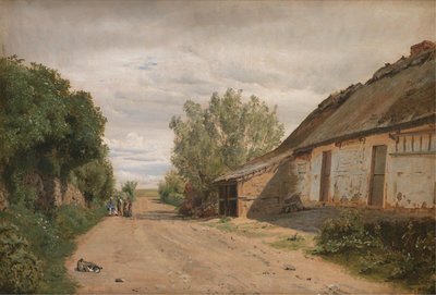 Przedmieścia wsi Vejby. Przy drodze malarz J.Th. Pożegnalne szkicowanie autorstwa P.C. Skovgaard