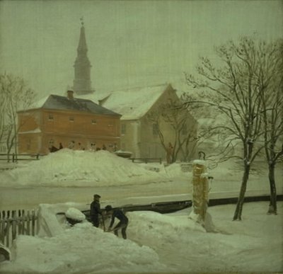 Widok z rezydencji artysty w posiadłości Løwenera w Christianshavn. Zimowy dzień ze śniegiem autorstwa P.C. Skovgaard