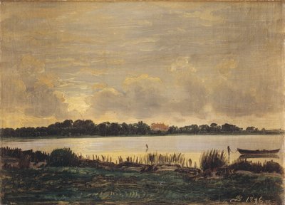 Widok przez Fiord Præstø w kierunku dworu Nysø autorstwa P.C. Skovgaard