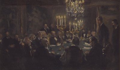 Szkic kompozycji do „Spotkania w Towarzystwie Nauk” w Towarzystwie Nauk autorstwa Peder Severin Krøyer